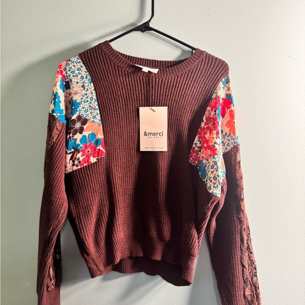 &merci Brown Floral Accent Sweater